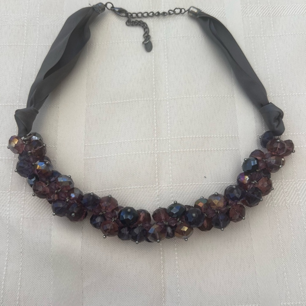 Elegant Beaded Necklace with Black Ribbon